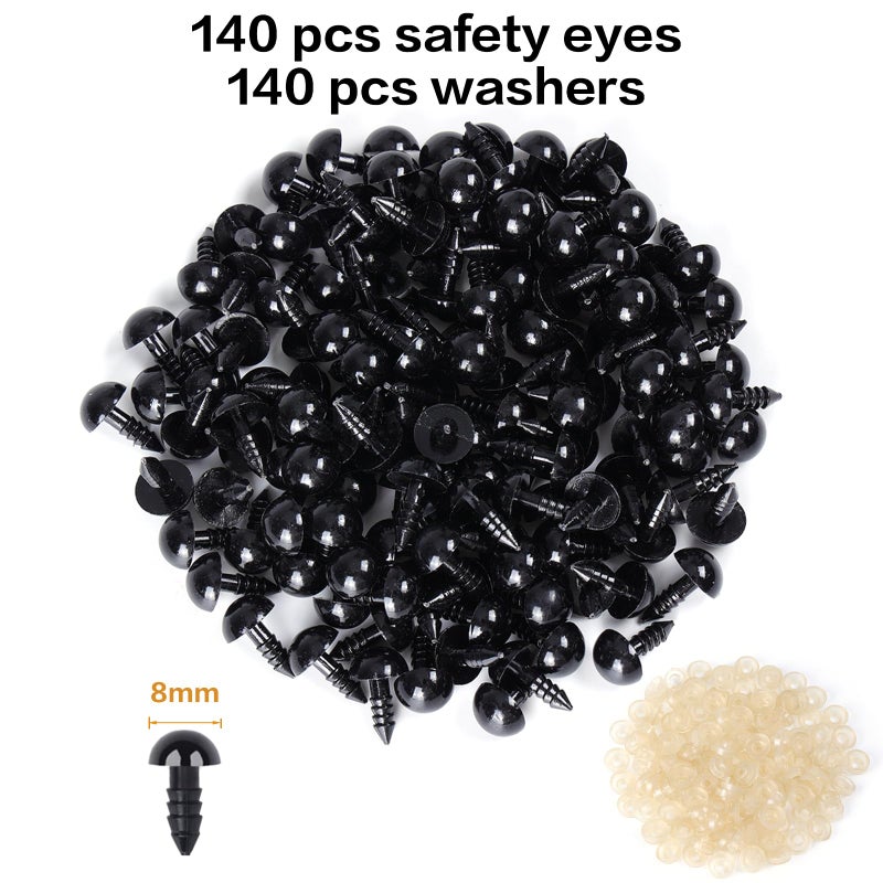 XKDOUS 8mm Safety Eyes, 280pcs for Crocheting, Crochet Eyes for Amigurumi, Stuffed Animal Doll Eyes for DIY Crafts - Image 2